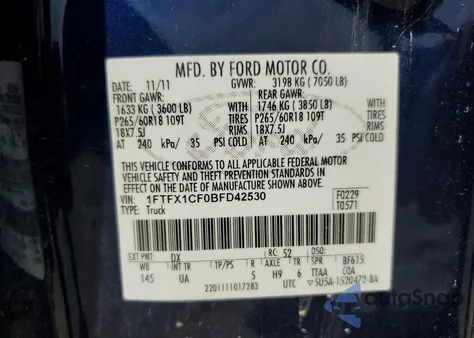 2011 Ford F150 Super Cab z USA, uszkodzony, nr VIN 1FTFX1CF0BFD42530